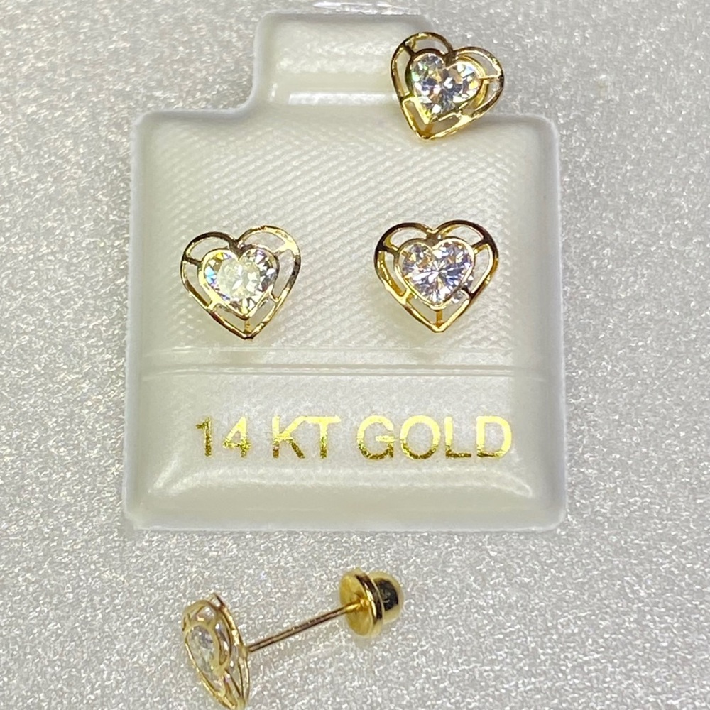 Solid 14K Gold Baby Diamond Heart Stud Earrings